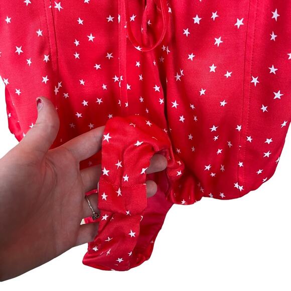 New Zara Red Lace Up Satin Effect Star Print Bodysuit Women's - Picture 8 of 11